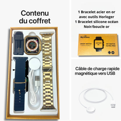 Montre connectée Bluetooth appels et SMS, pour iPhone & Android, MY WATCH ULTRA MAX™ VERSION OR